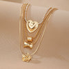 Women's Retro Electroplated Alloy Rose Heart Bow Geometric Multilayer Snake Chain Necklace Set