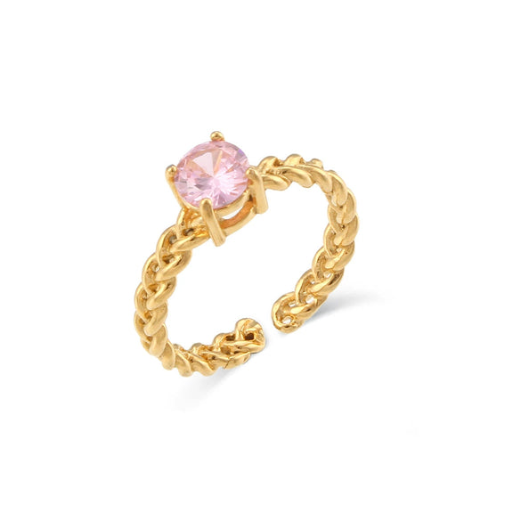 Women's Retro Elegant Jewelry Stainless Steel Round Zircon Braided Adjustable Ring Electroplated Geometric Style