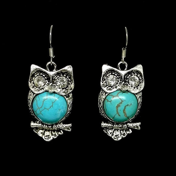 Women's Retro Exaggerated Owl Necklace And Earrings Set Ancient Silver Color Electroplated Alloy Animal Jewelry