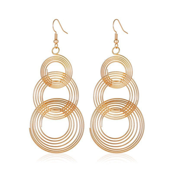 Women's Retro Exaggerated Round Hollow Semicircle Tassel Metal Geometric Electroplated Earrings