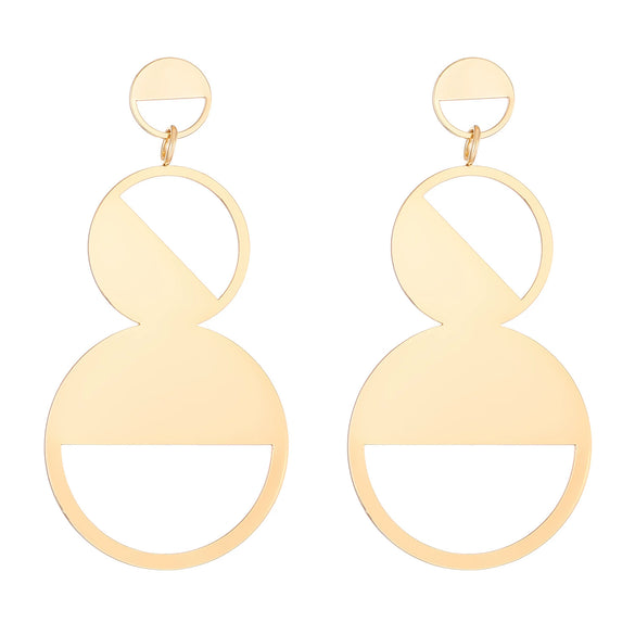 Women's Retro Exaggerated Round Hollow Semicircle Tassel Metal Geometric Electroplated Earrings