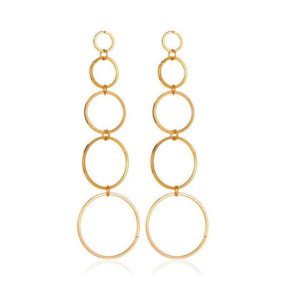 Women's Retro Exaggerated Round Hollow Semicircle Tassel Metal Geometric Electroplated Earrings