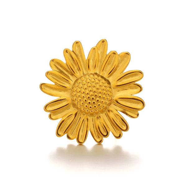 Women's Retro Exaggerated Sunflower Stainless Steel Ring With Vacuum Plating