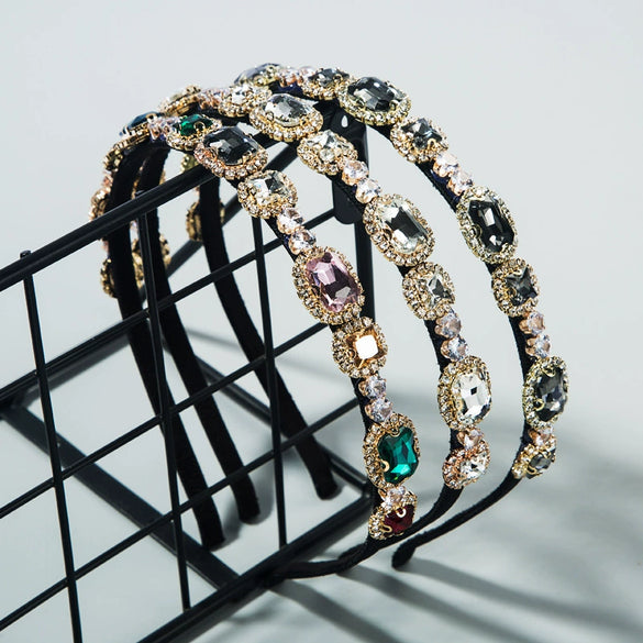 Women's Retro Fabric Headband With Full Rhinestone Diamond Embellishment Thin Edge Baroque Style Hair Accessory
