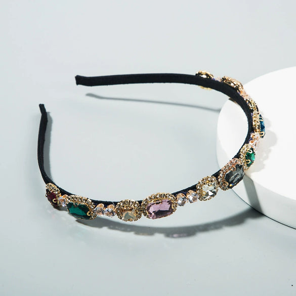 Women's Retro Fabric Headband With Full Rhinestone Diamond Embellishment Thin Edge Baroque Style Hair Accessory