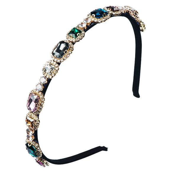 Women's Retro Fabric Headband With Full Rhinestone Diamond Embellishment Thin Edge Baroque Style Hair Accessory