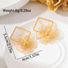 Women’s Retro Fanshaped Pleated Metal Earrings With Vertical Stripes Floral Geometric Design And Electroplated Finish