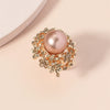 Women's Retro Fashion Alloy Flower Ring With Pearl Inlay Adjustable Open Band Simple Elegant Trendy Statement Jewelry