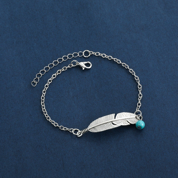 Women's Retro Fashion Hollow Leaf Alloy Feather Anklet
