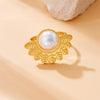 Women's Retro Fashion Round Pearl Fan Feather Accessories Pendant Earrings Ring Necklace Stainless Steel Electroplated
