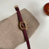 Women's Retro Fashionable Metal Leather Watch With Round Dial And Spiral Crown