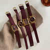 Women's Retro Fashionable Metal Leather Watch With Round Dial And Spiral Crown