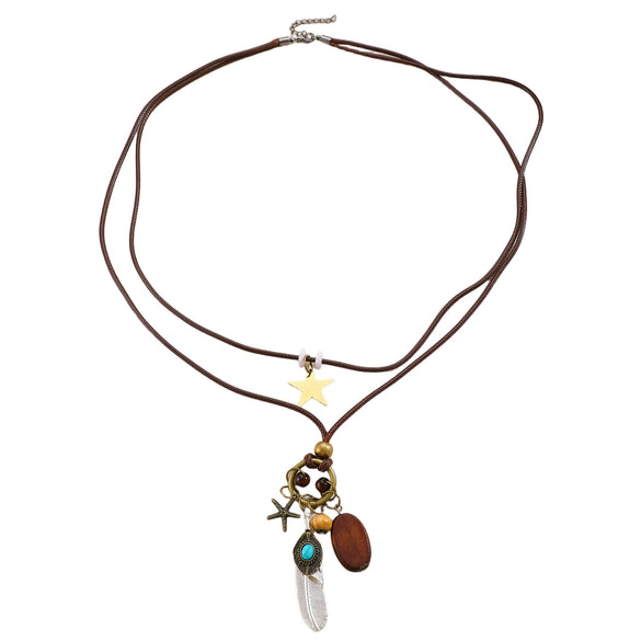 Women's Retro Feather Pendant Necklace Mixed Materials Alloy Leaf Electroplating
