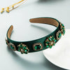 Women’s Retro Floral Rhinestone Glass Crystal Headband With Wide Design And Sparkling Diamond Embellishment