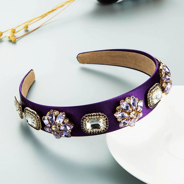 Women’s Retro Floral Rhinestone Glass Crystal Headband With Wide Design And Sparkling Diamond Embellishment