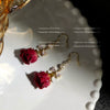 Women's Retro Flower Earrings With Copper Electroplated Handcrafted Dried Rose Design And Zircon Inlay Ear Jewelry