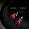 Women's Retro Flower Earrings With Copper Electroplated Handcrafted Dried Rose Design And Zircon Inlay Ear Jewelry