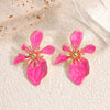Women's Retro Flower Earrings With Drip Glaze Finish And Stainless Steel Ear Posts Fashionable Everyday Jewelry