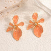 Women's Retro Flower Earrings With Drip Glaze Finish And Stainless Steel Ear Posts Fashionable Everyday Jewelry