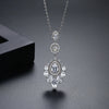 Women's Retro Flower Pendant Necklace With Copper Inlaid Zirconia Long Tassel Fashion Jewelry For Bridal Party Dress