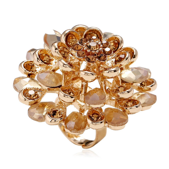 Women's Retro Flower Ring With Crystal And Diamond Accents Adjustable Alloy Statement Ring Elegant Fashion Jewelry