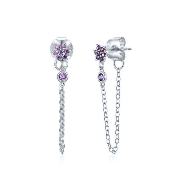 Women's Retro Flower Zircon Tassel Earrings With Silver Needle And Copper U Shaped Geometric Electroplated Design