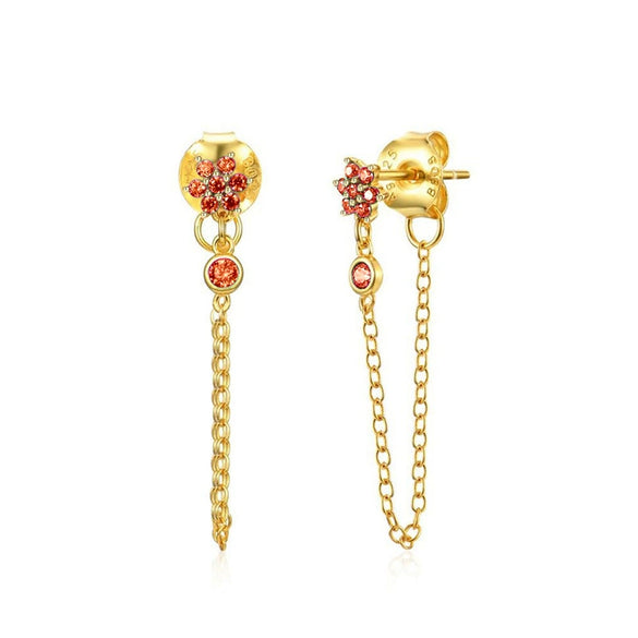 Women's Retro Flower Zircon Tassel Earrings With Silver Needle And Copper U Shaped Geometric Electroplated Design