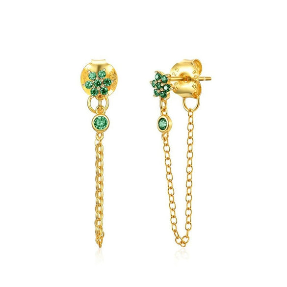 Women's Retro Flower Zircon Tassel Earrings With Silver Needle And Copper U Shaped Geometric Electroplated Design