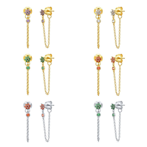 Women's Retro Flower Zircon Tassel Earrings With Silver Needle And Copper U Shaped Geometric Electroplated Design