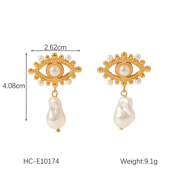 Women's Retro French Style Geometric Pearl Stainless Steel Electroplated Earrings