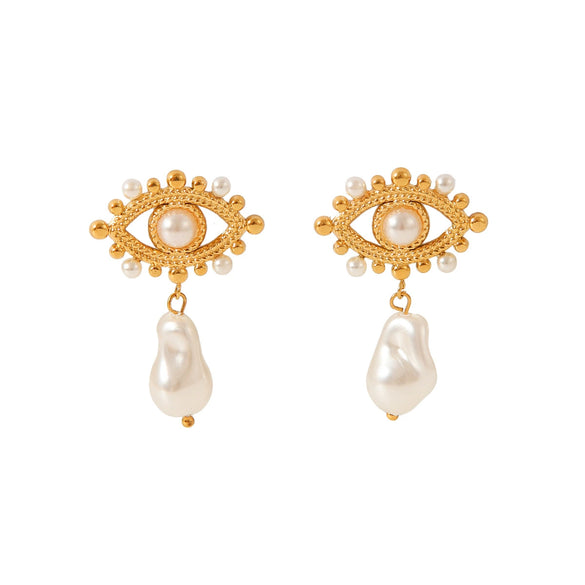 Women's Retro French Style Geometric Pearl Stainless Steel Electroplated Earrings