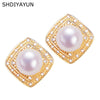 Women's Retro Freshwater Pearl Earrings With Square Micropaved Zircon Alloy Inlaid With Artificial And Semiprecious Stones
