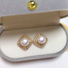 Women's Retro Freshwater Pearl Earrings With Square Micropaved Zircon Alloy Inlaid With Artificial And Semiprecious Stones