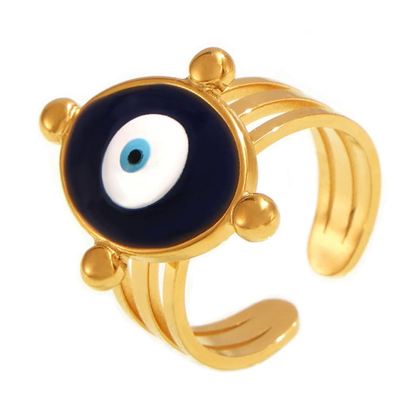 Women's Retro Funny Blue Eyes Ring Titanium Steel Geometric Electroplated