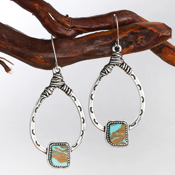 Women's Retro Geometric Alloy And Stainless Steel Earrings With Electroplating And Turquoise