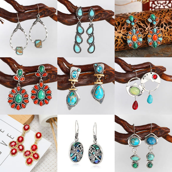 Women's Retro Geometric Alloy And Stainless Steel Earrings With Electroplating And Turquoise