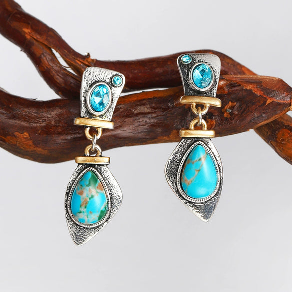 Women's Retro Geometric Alloy And Stainless Steel Earrings With Electroplating And Turquoise