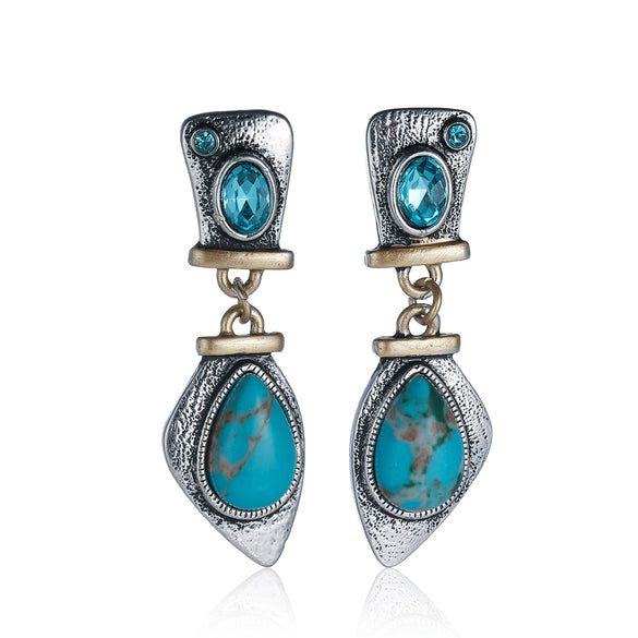 Women's Retro Geometric Alloy And Stainless Steel Earrings With Electroplating And Turquoise