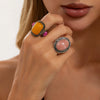 Women's Retro Geometric Alloy Open Ring With Oval Rhinestone Accents And Diamondstyle Detail For A Light Luxury Stacked Look