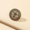 Women's Retro Geometric Alloy Statement Ring With Round Cutout Design And Electroplated Finish