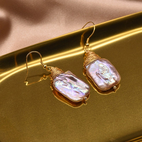 Women's Retro Geometric Baroque Pearl Earrings With Braided Ear Hook Electroplated High Quality Jewelry