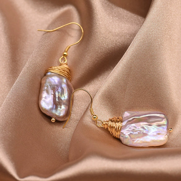 Women's Retro Geometric Baroque Pearl Earrings With Braided Ear Hook Electroplated High Quality Jewelry