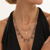 Women's Retro Geometric Beaded Diamond Pendant Necklace With Layered Alloy Chain And Lobster Clasp