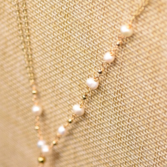 Women's Retro Geometric Beaded Pearl Chain Necklace With Electroplated Floral Design High Quality Fashion Jewelry