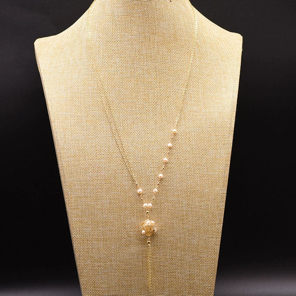 Women's Retro Geometric Beaded Pearl Chain Necklace With Electroplated Floral Design High Quality Fashion Jewelry