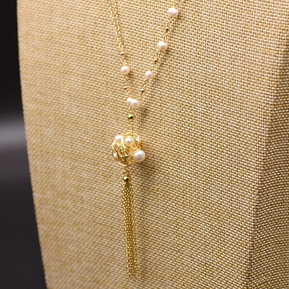 Women's Retro Geometric Beaded Pearl Chain Necklace With Electroplated Floral Design High Quality Fashion Jewelry