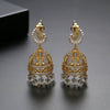 Women's Retro Geometric Bell Pearl Earrings With Zircon Inlay Hollow Copper Electroplated Fashion Jewelry