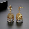 Women's Retro Geometric Bell Pearl Earrings With Zircon Inlay Hollow Copper Electroplated Fashion Jewelry