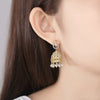 Women's Retro Geometric Bell Pearl Earrings With Zircon Inlay Hollow Copper Electroplated Fashion Jewelry