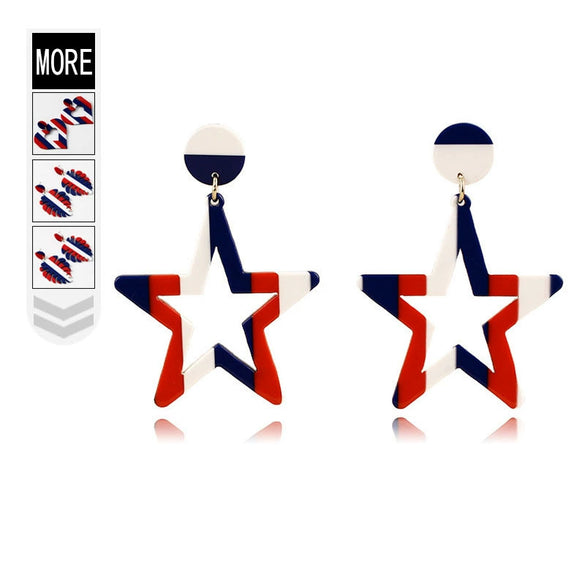Women's Retro Geometric Bow Heart And Fivepointed Star Acrylic Drop Earrings With Handmade Finish And Steel Ear Posts